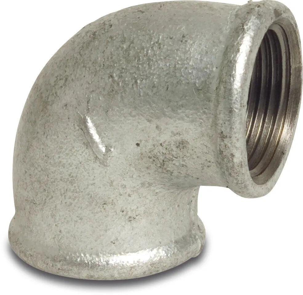 Profec Nr. 90 Elbow 90° cast iron galvanised 2" x 1 1/2" female thread 25bar DVGW