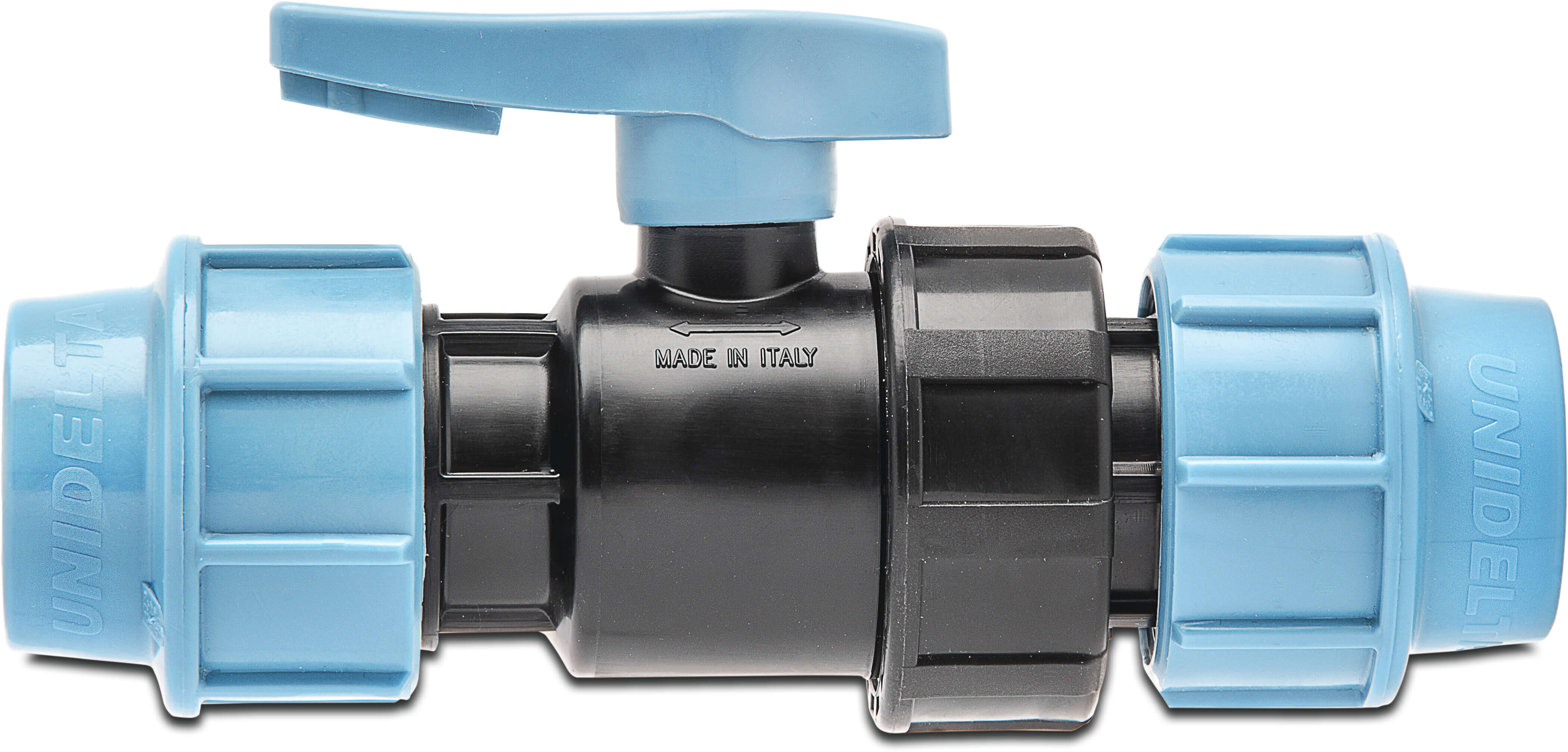 Unidelta Ball valve PP 25 mm compression 16bar black/blue