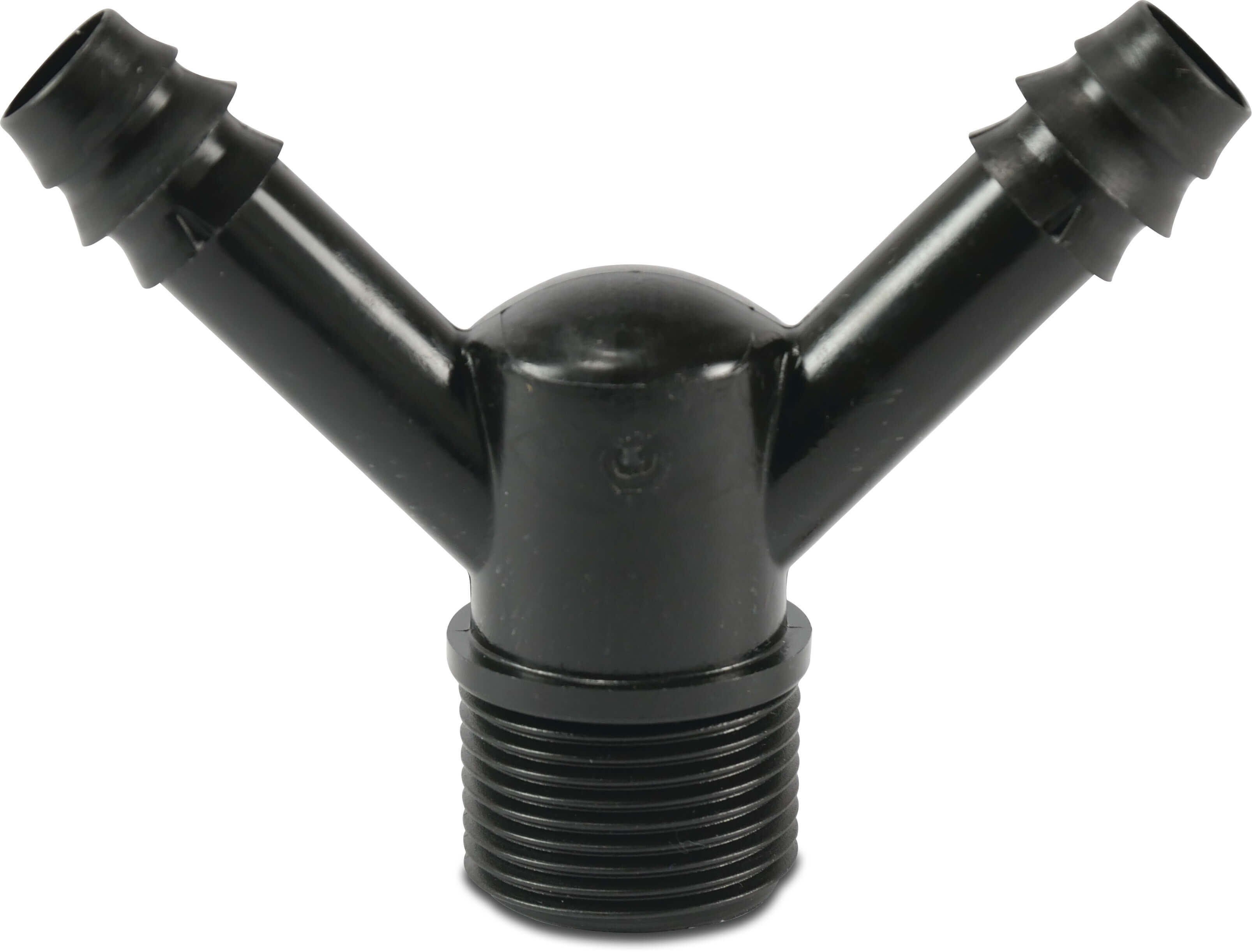 Y-piece POM 16 mm x 3/4" x 16 mm barbed x male thread x barbed 4bar black