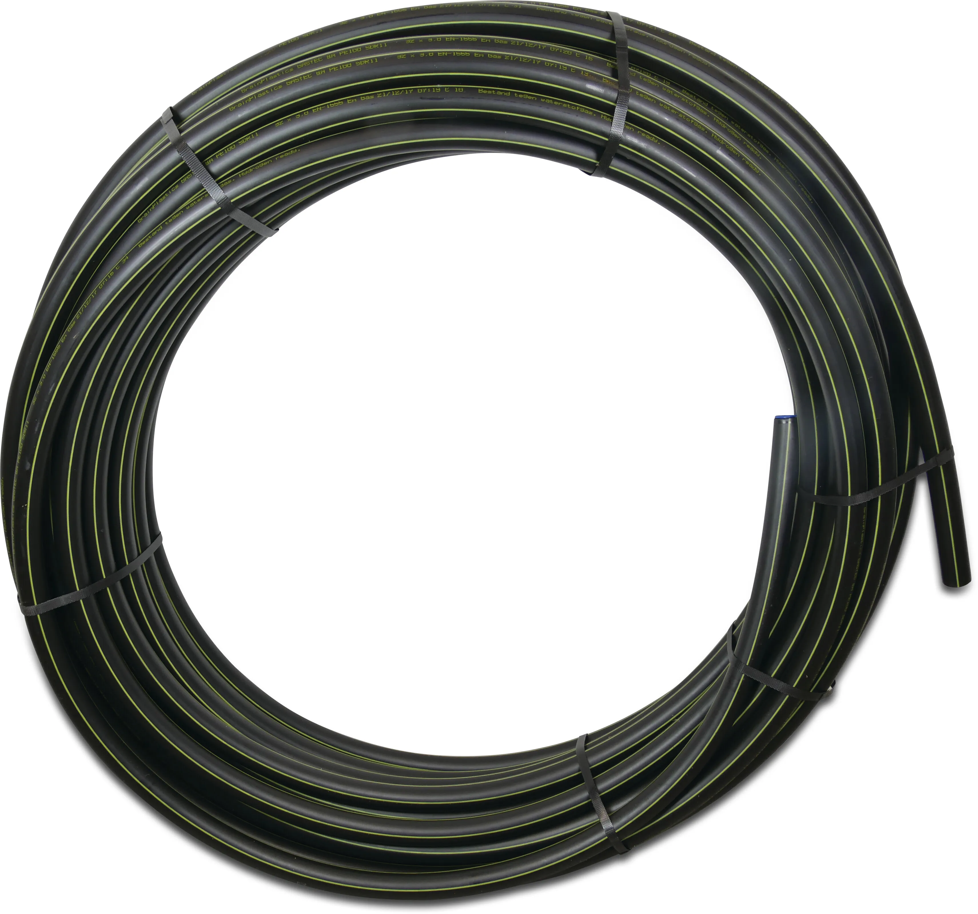 Pressure pipe PE100 25 mm x 3,0 mm plain SDR 11 8bar black/yellow 50m GASTEC