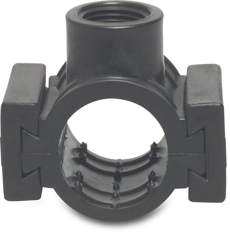Clamp saddle PP 63 mm x 1/2" clamp x female thread 6bar black type wedge