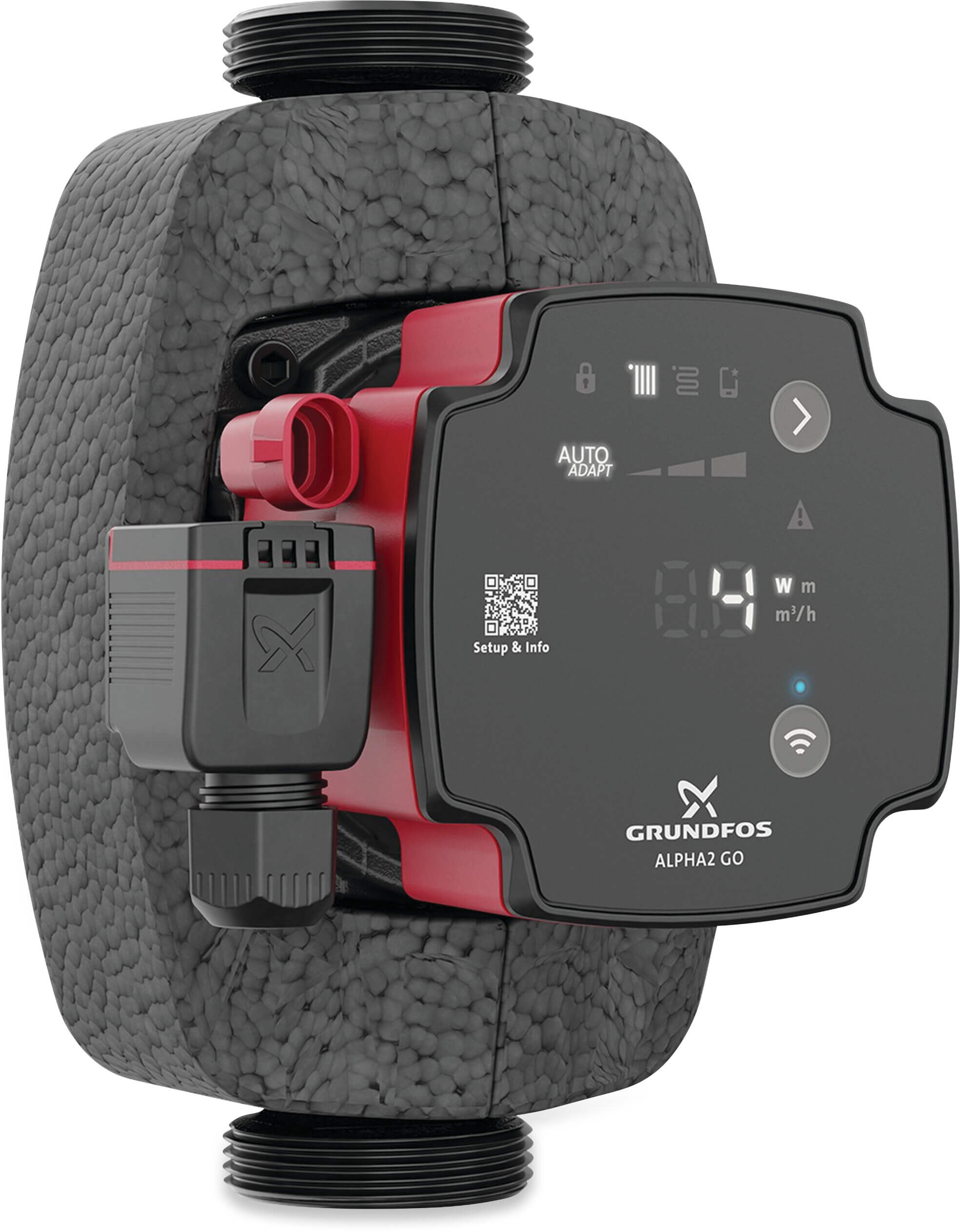 Grundfos Variable speed circulation pump cast iron 2" x 1 1/2" male thread 10bar 0.26A 230VAC black/red WRAS type Alpha2 GO 32-40 (180)
