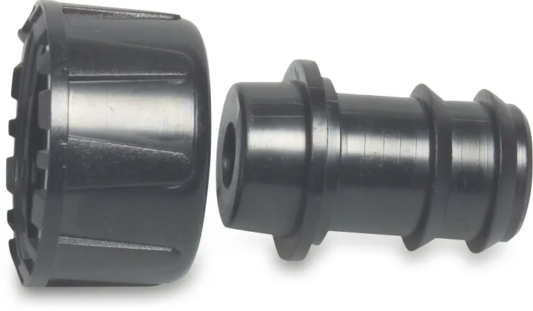 Slangtule PP 3/4" x 16 mm binnendraad x barbed 4bar zwart