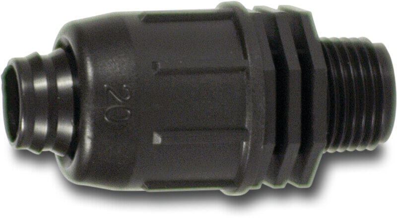 Overgangsstuk PP 25 mm x 1" lock x buitendraad 4bar zwart