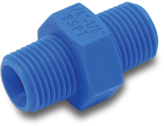 Tefen Nipple PA glass fibre reinforced 1/4" male thread 14bar blue