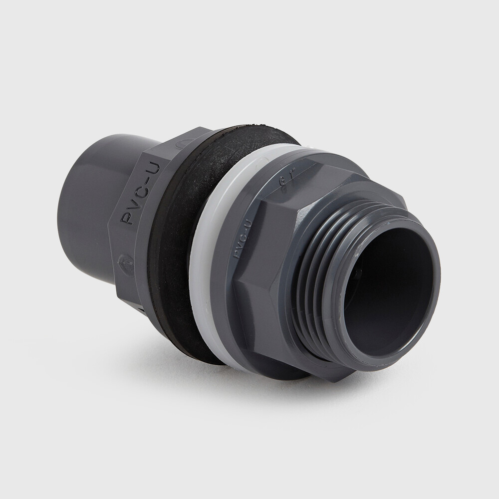 VDL Bulkhead fitting PVC-U 20/25 mm x 3/4" glue socket/glue spigot x male thread 10bar grey