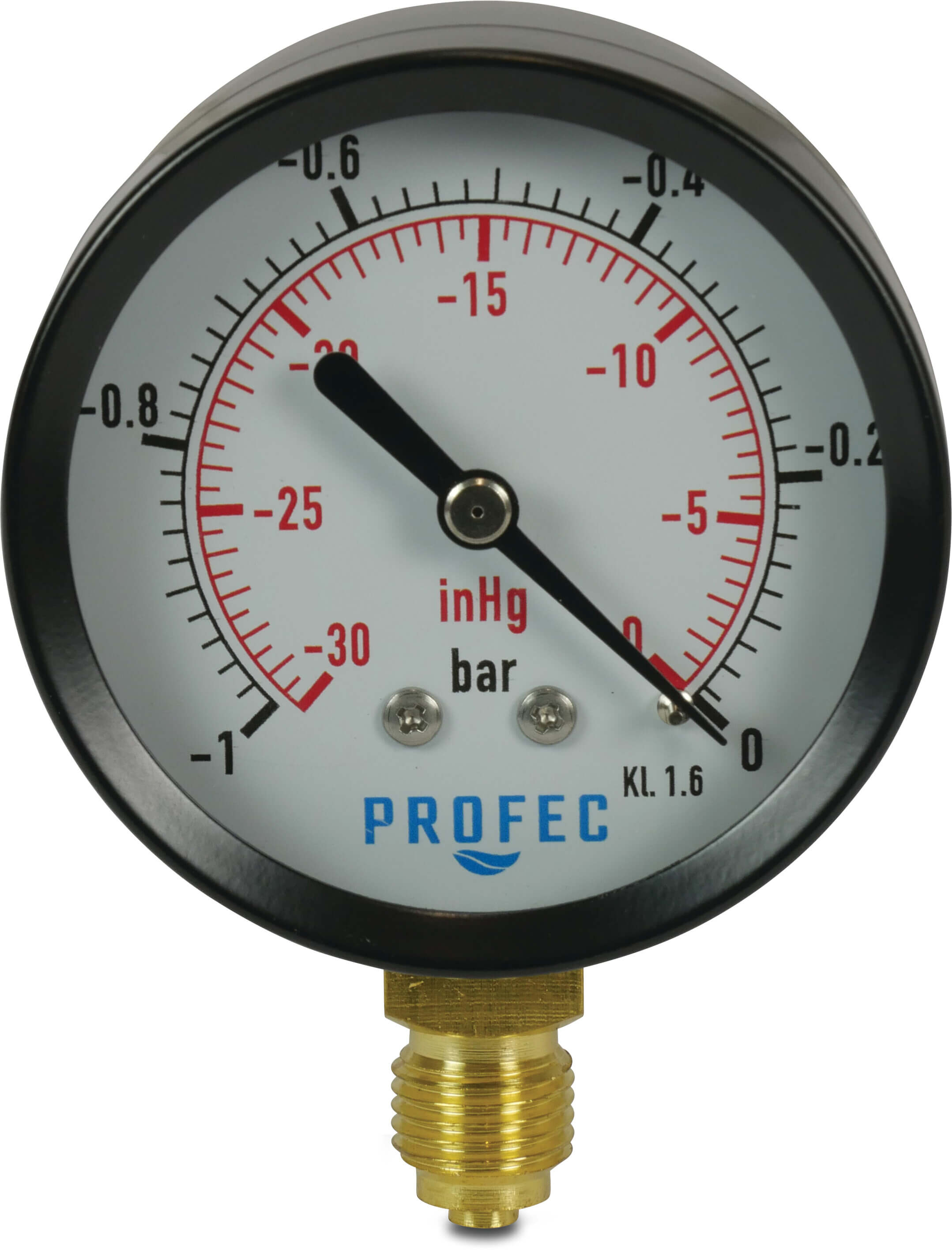 Profec Manometer 63 mm utvändig gänga -1 - 5bar svart type torr botten uppkoppling 1/4"