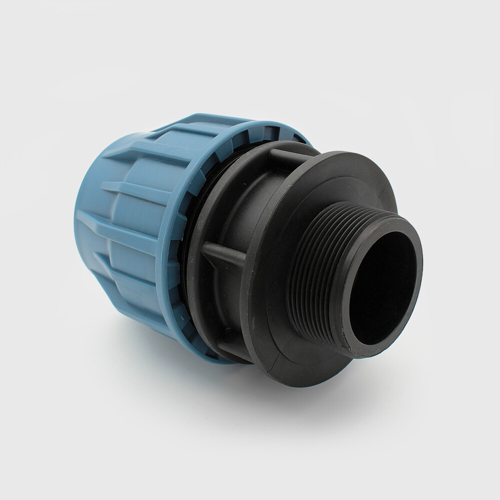 Jason Aansluitstuk PP 25 mm x 3/4" knel x buitendraad 16bar zwart/blauw DVGW/KIWA/WRAS/SVGW
