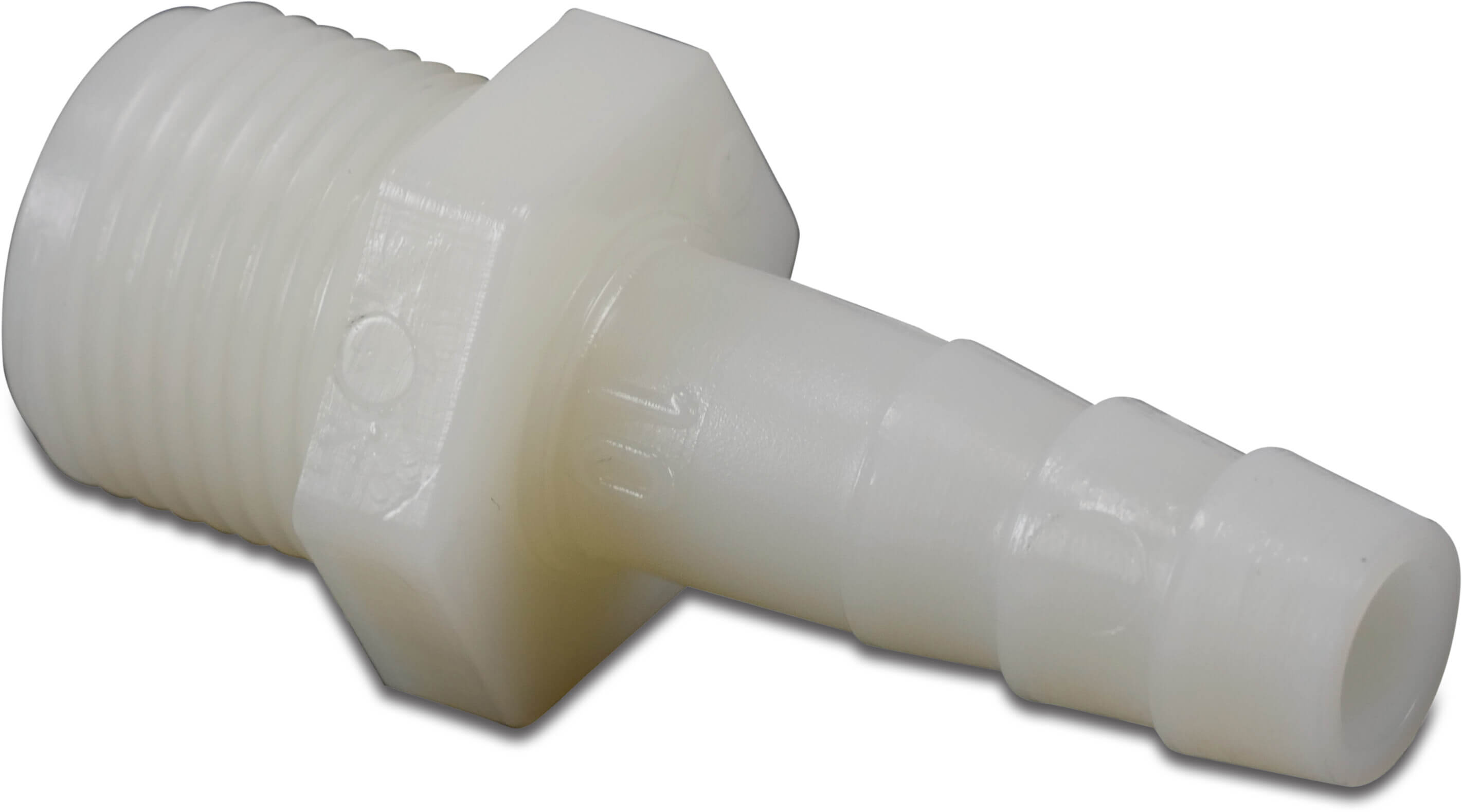 Hose tail adaptor nylon 3/4" x 12 mm male thread x hose tail 10bar white