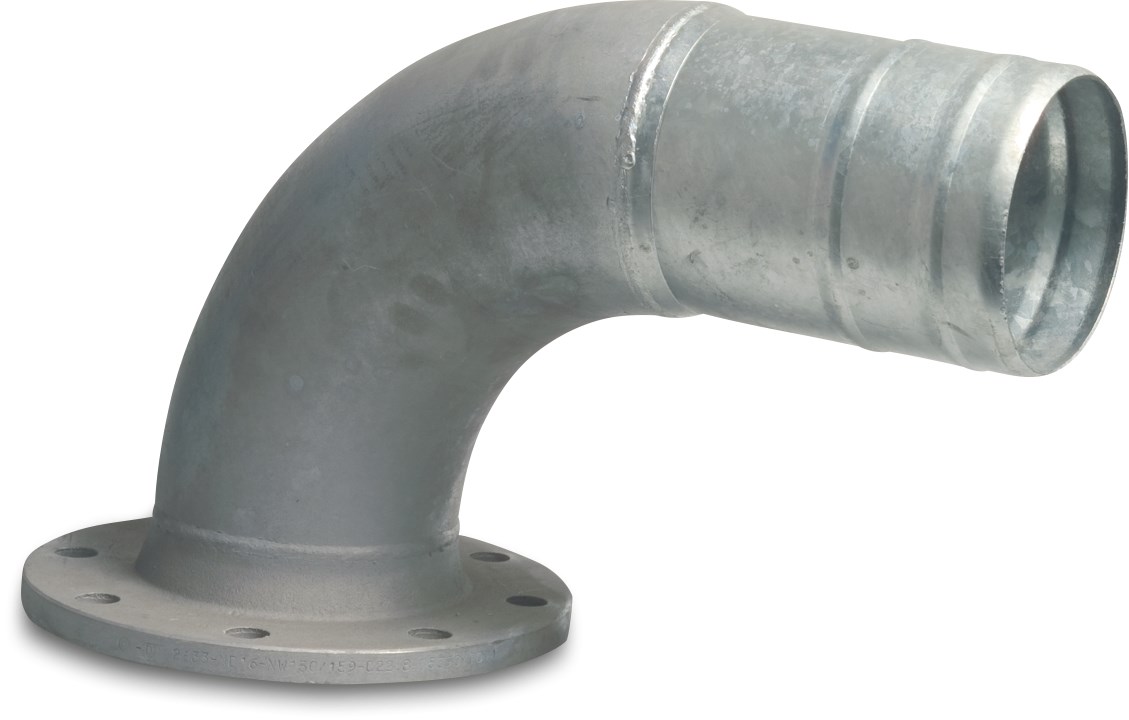 Bend 90° steel galvanised DN150 x 152 mm DIN flange x hose tail