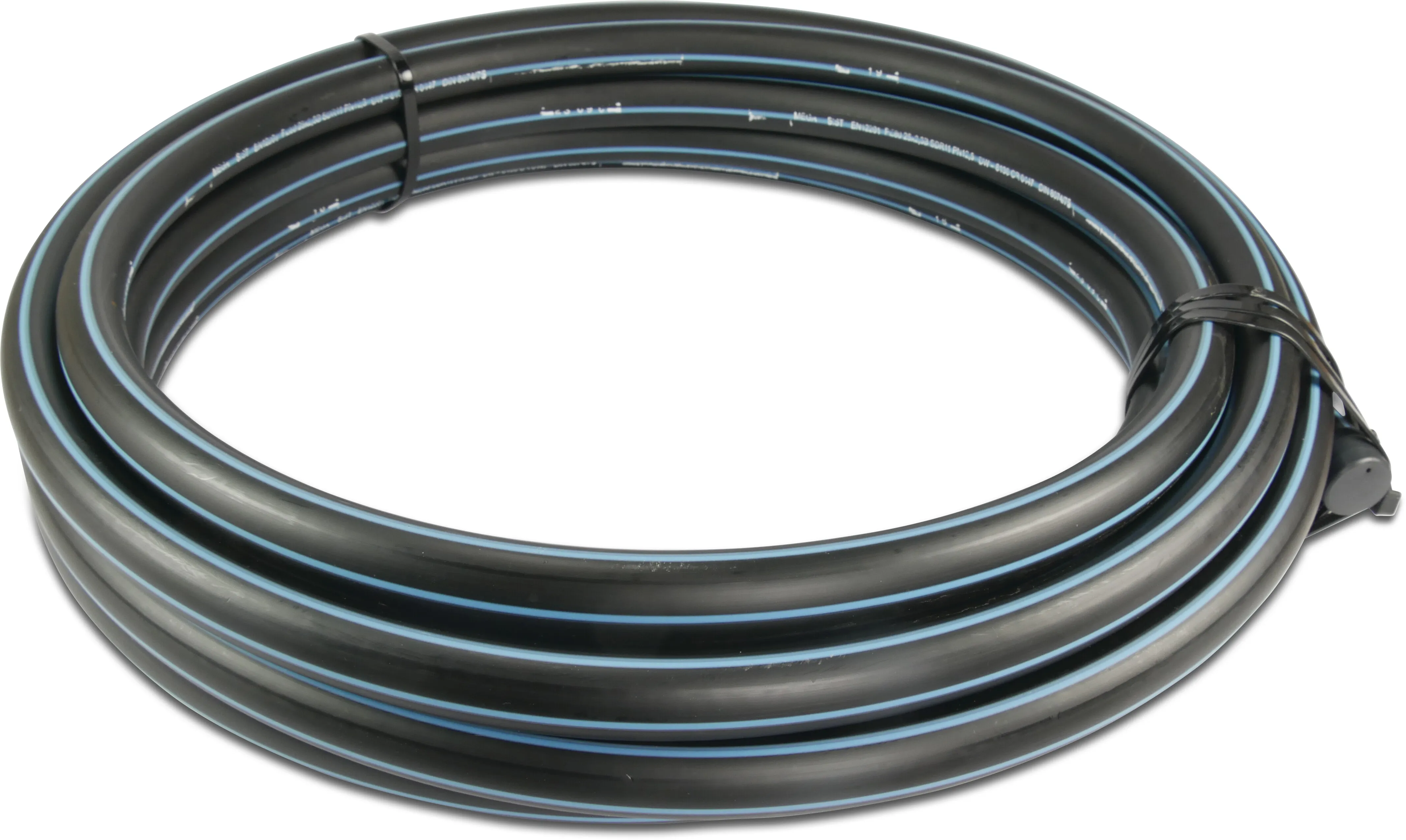 Drukbuis PE100 40 mm x 2,4 mm glad SDR17 10bar zwart/blauw 100m KIWA
