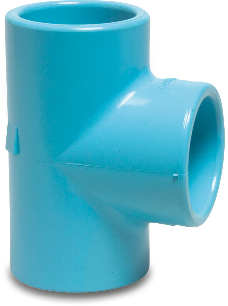 T-piece 90° PVR 25 mm glue socket 12,5bar blue