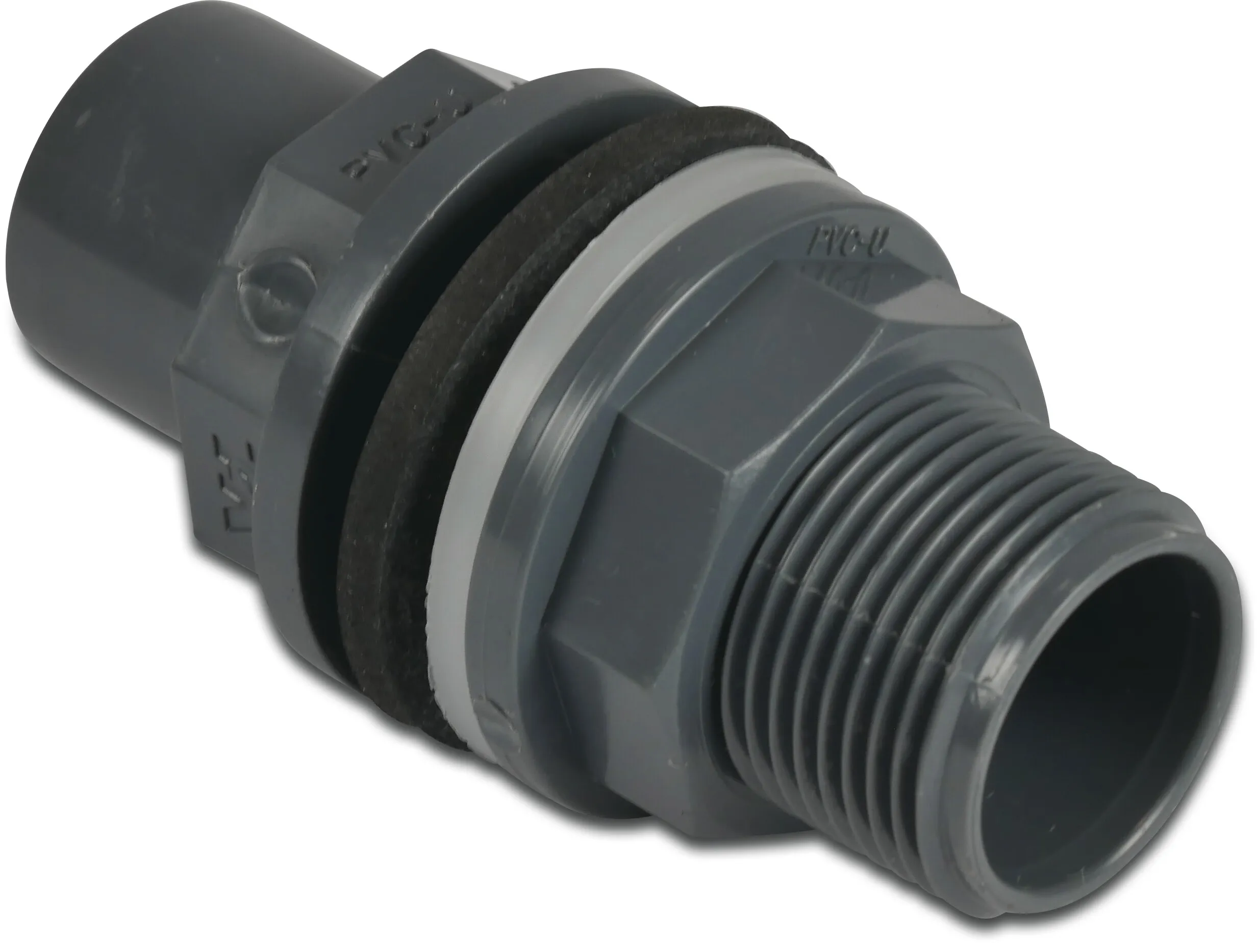 VDL Doorvoer PVC-U 50/63 mm x 2 1/4" lijmmof/spie x buitendraad 10bar grijs