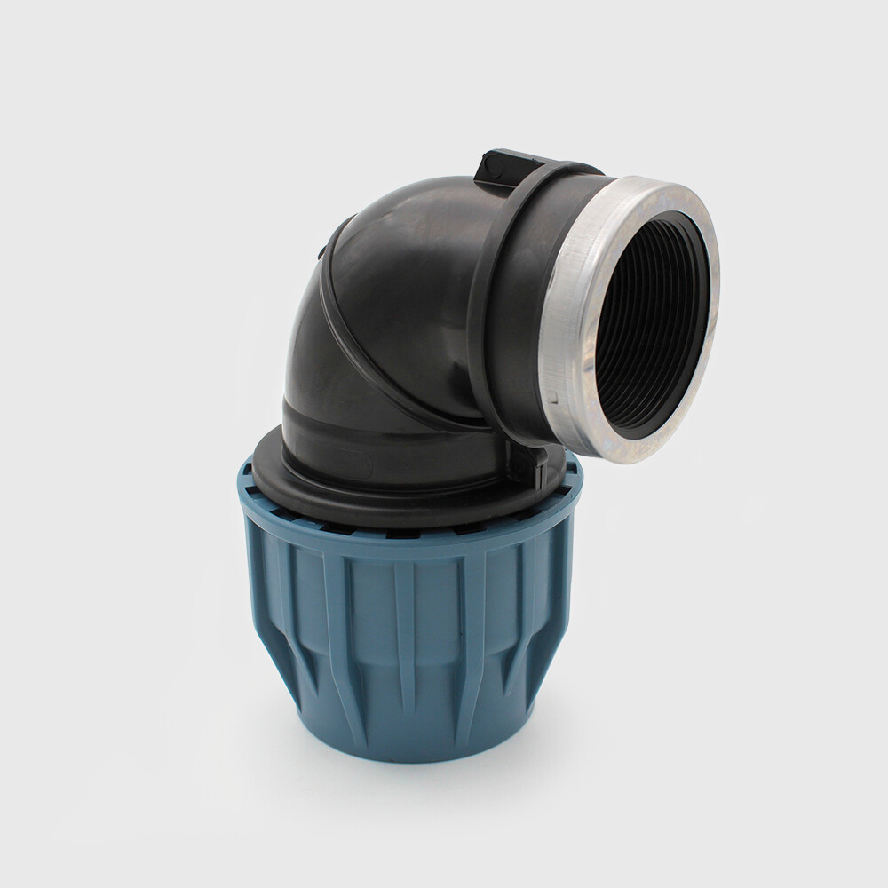 Jason Adaptor elbow 90° PP 20 mm x 1/2" compression x female thread 16bar black/blue DVGW/KIWA/WRAS/SVGW