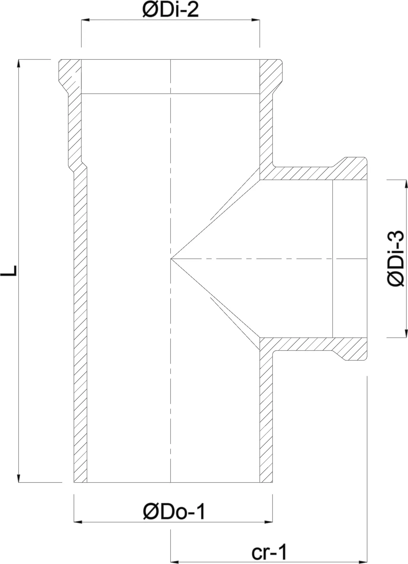 Drainage reducer T-piece 87° PP 110 mm x 50 mm x 110 mm ring seal x ring seal x spigot grey