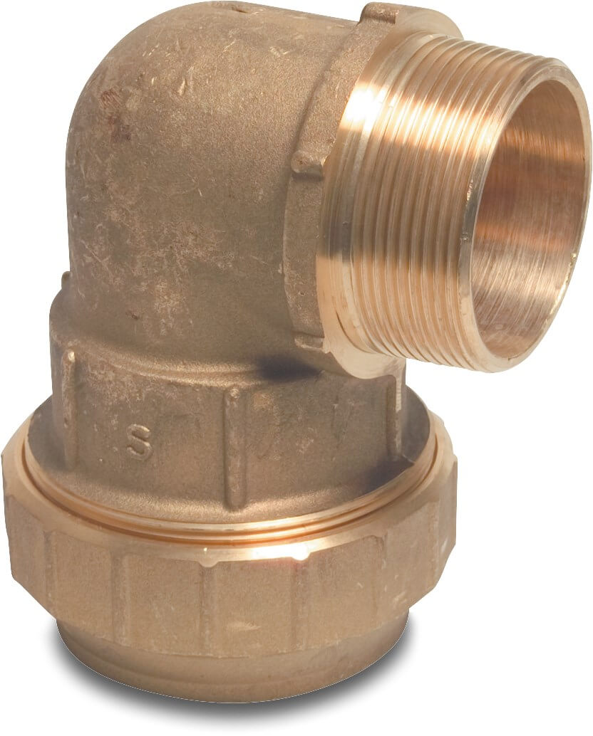 Adaptor elbow 90° brass 20 mm x 1/2" compression x male thread 16bar DVGW