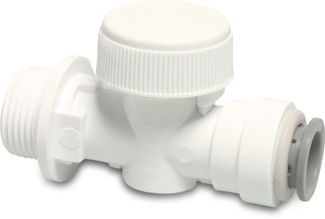 Speedfit Ball valve POM 15 mm x 3/4" push-in x male thread 10bar white DVGW/KIWA/WRAS