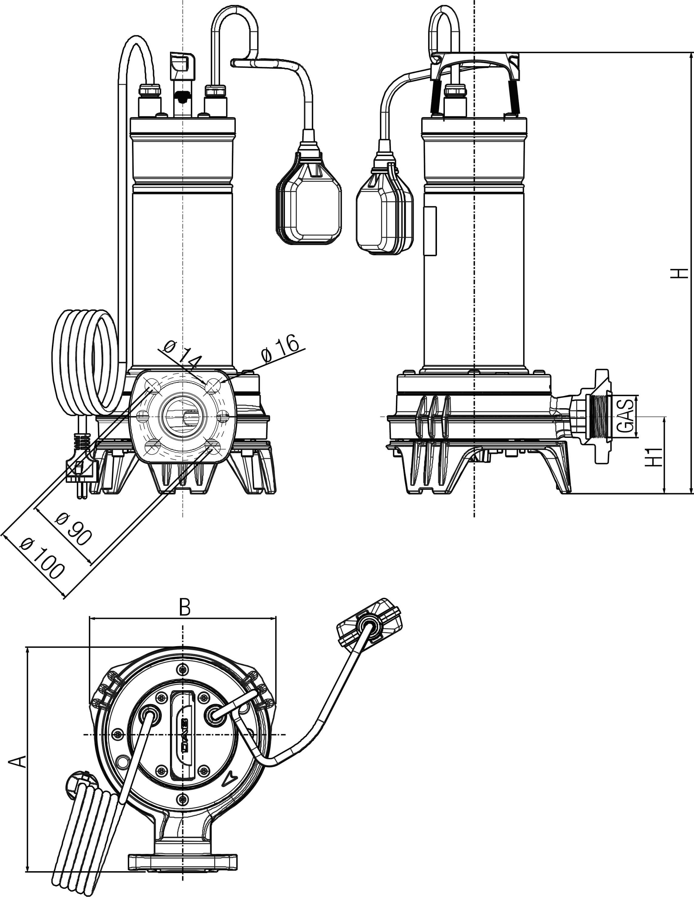 DAB Dykpumpe 1 1/2" 6,4A 230VAC type Feka VS Grinder 1000 MA