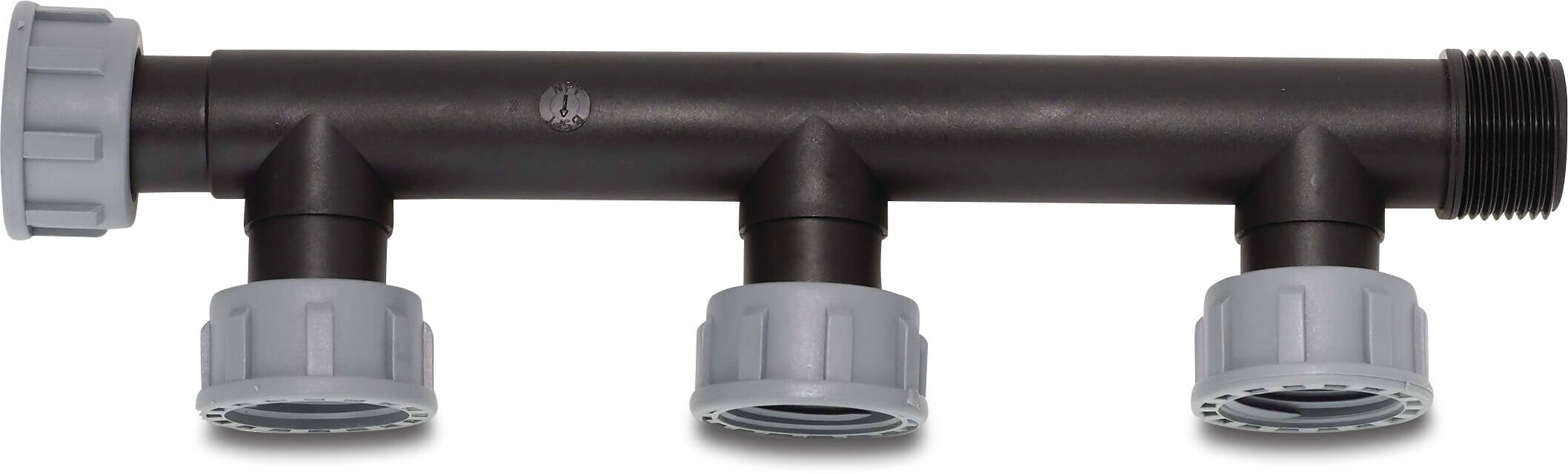 Tavlit Swivel manifold PP 1" female thread x male thread 10bar black/grey type with O-ring for 2 valves