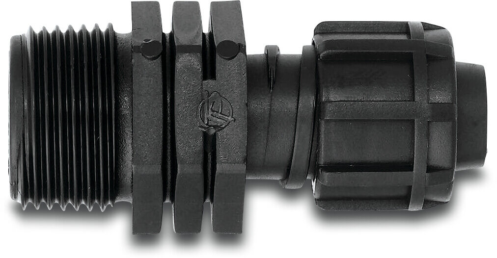 Tavlit Overgangsnippel PP 16/17 mm x 3/4" tape x udvendig gevind 10bar sort