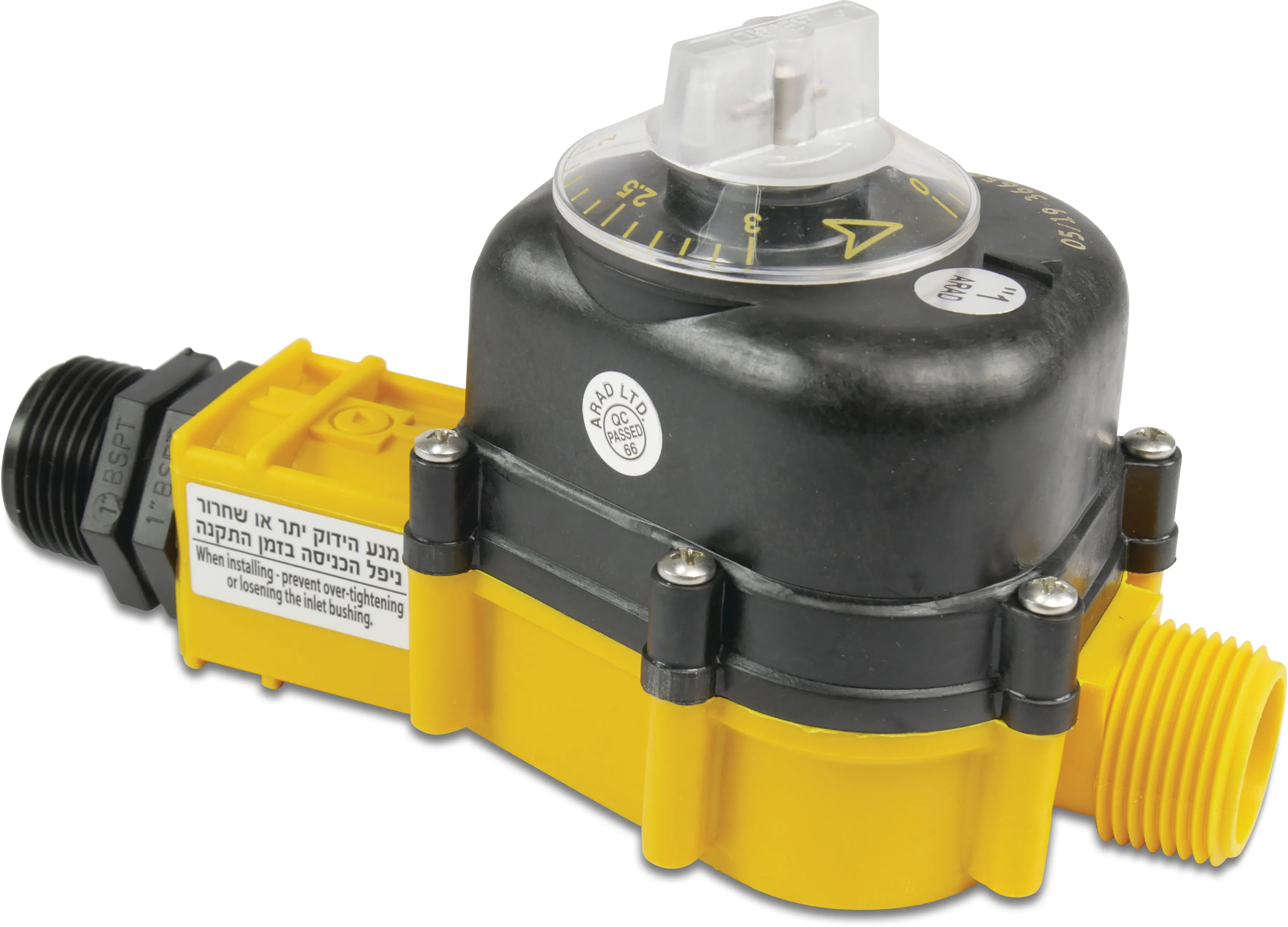 Arad Water meter plastic 3/4" male thread 10bar 0 - 2m³ yellow/black type GINON