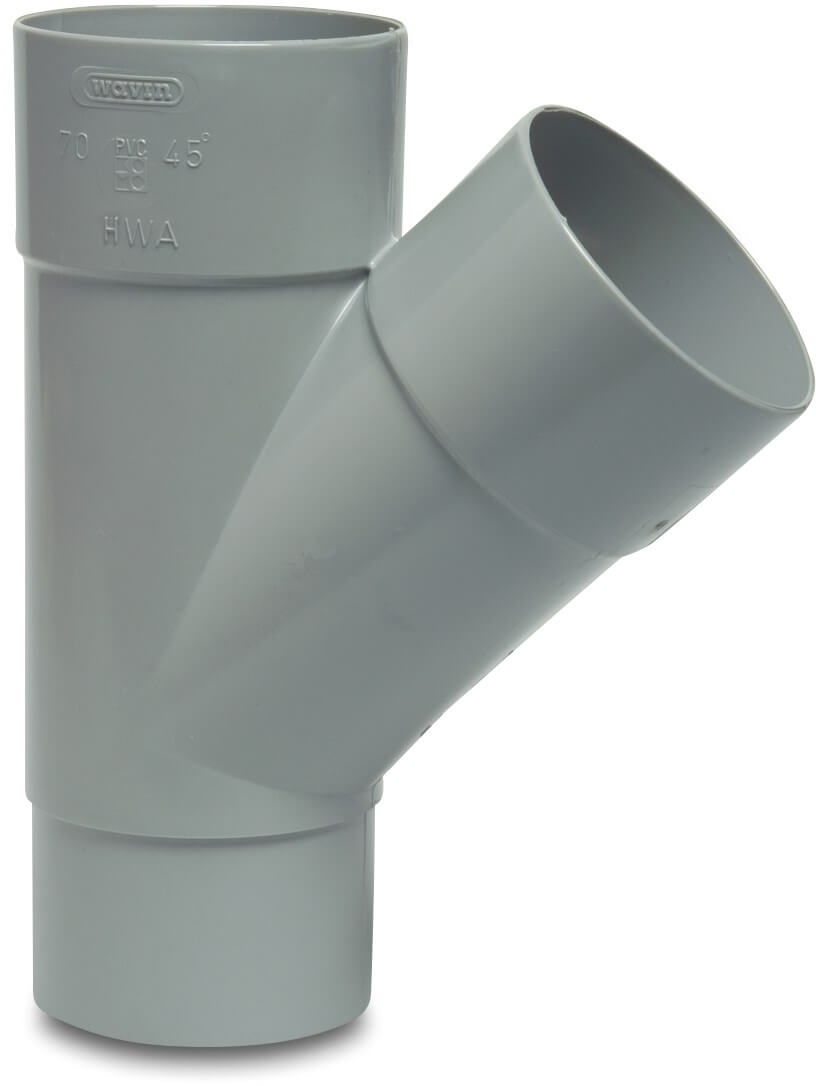T-piece 45° PVC-U 60 mm glue socket x glue socket x insert (in pipe) grey