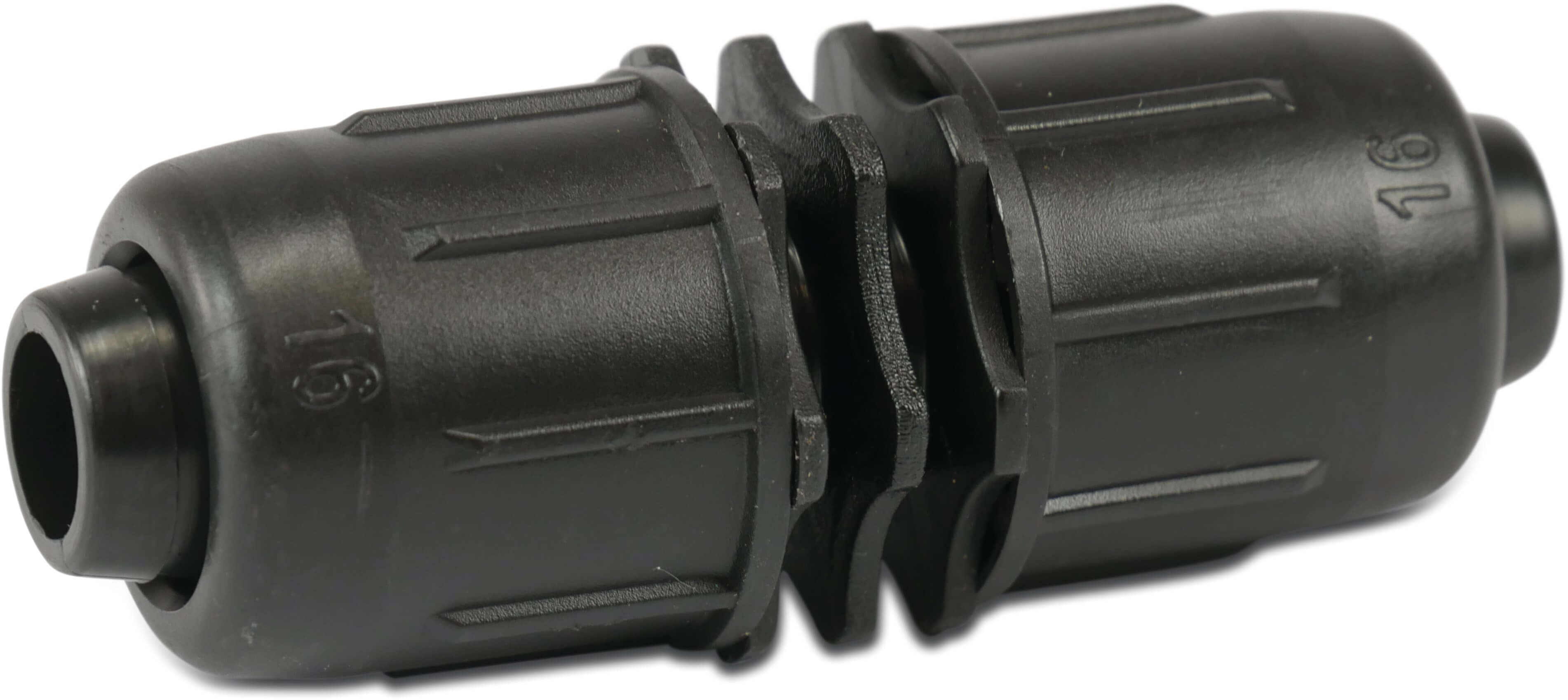 Rak kontakt PP 16 mm lås 4bar svart type Quick joint