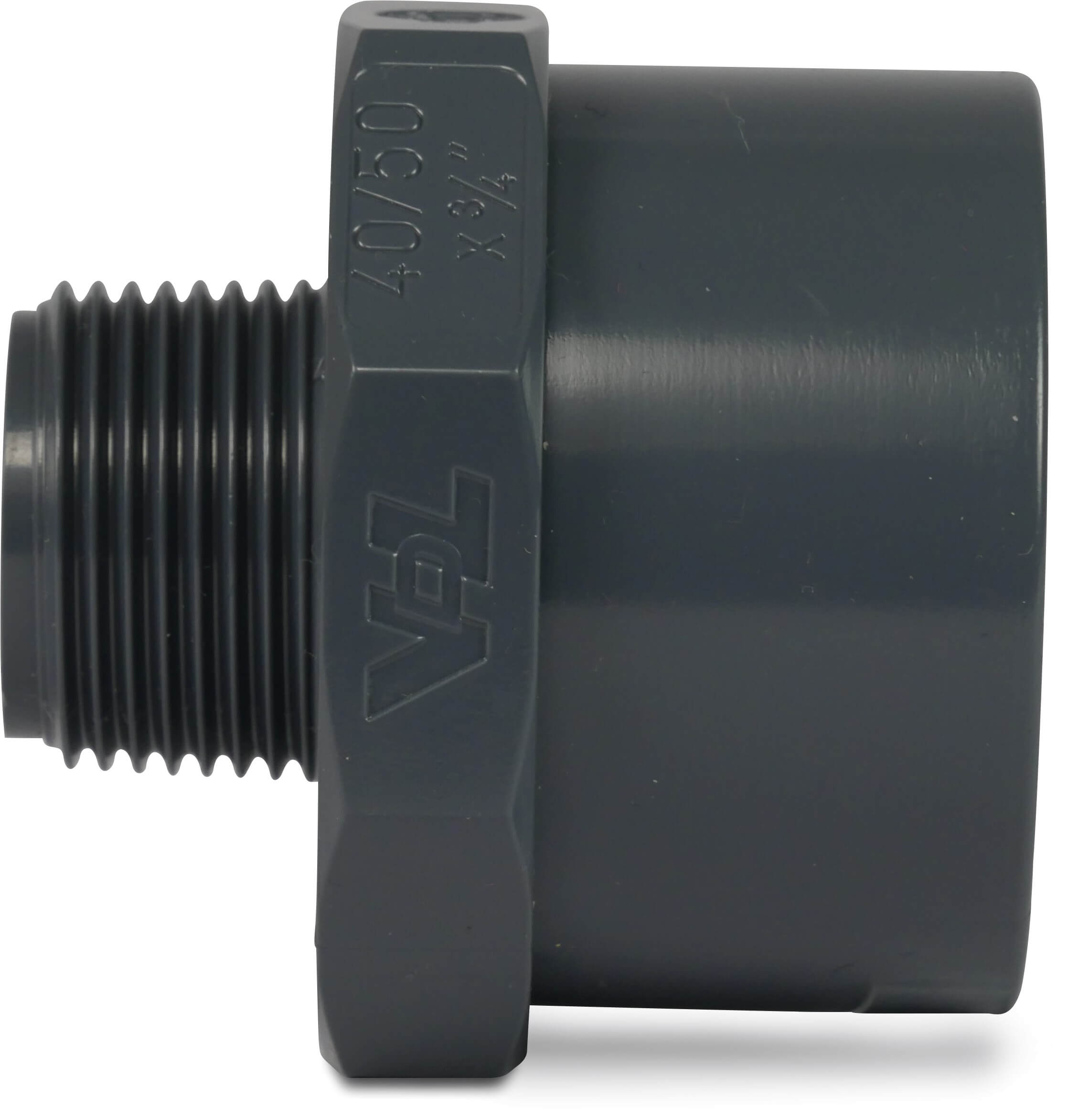 VDL Puntstuk PVC-U 32/40 mm x 1/2" lijmmof/spie x buitendraad 16bar grijs type achtkant