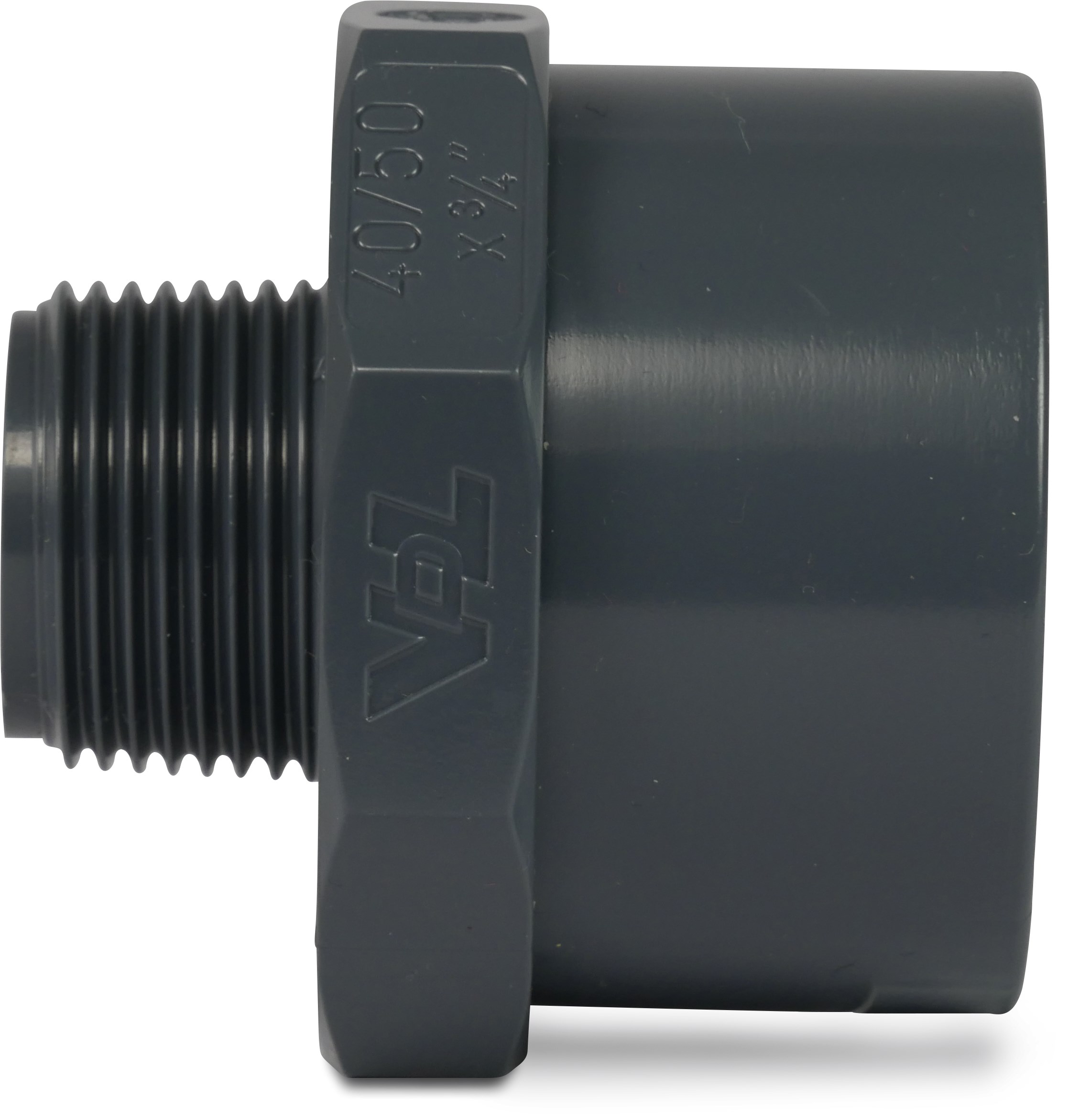 VDL Adaptor bush PVC-U 32/40 mm x 1/2" glue socket/glue spigot x male thread 16bar grey type octagon