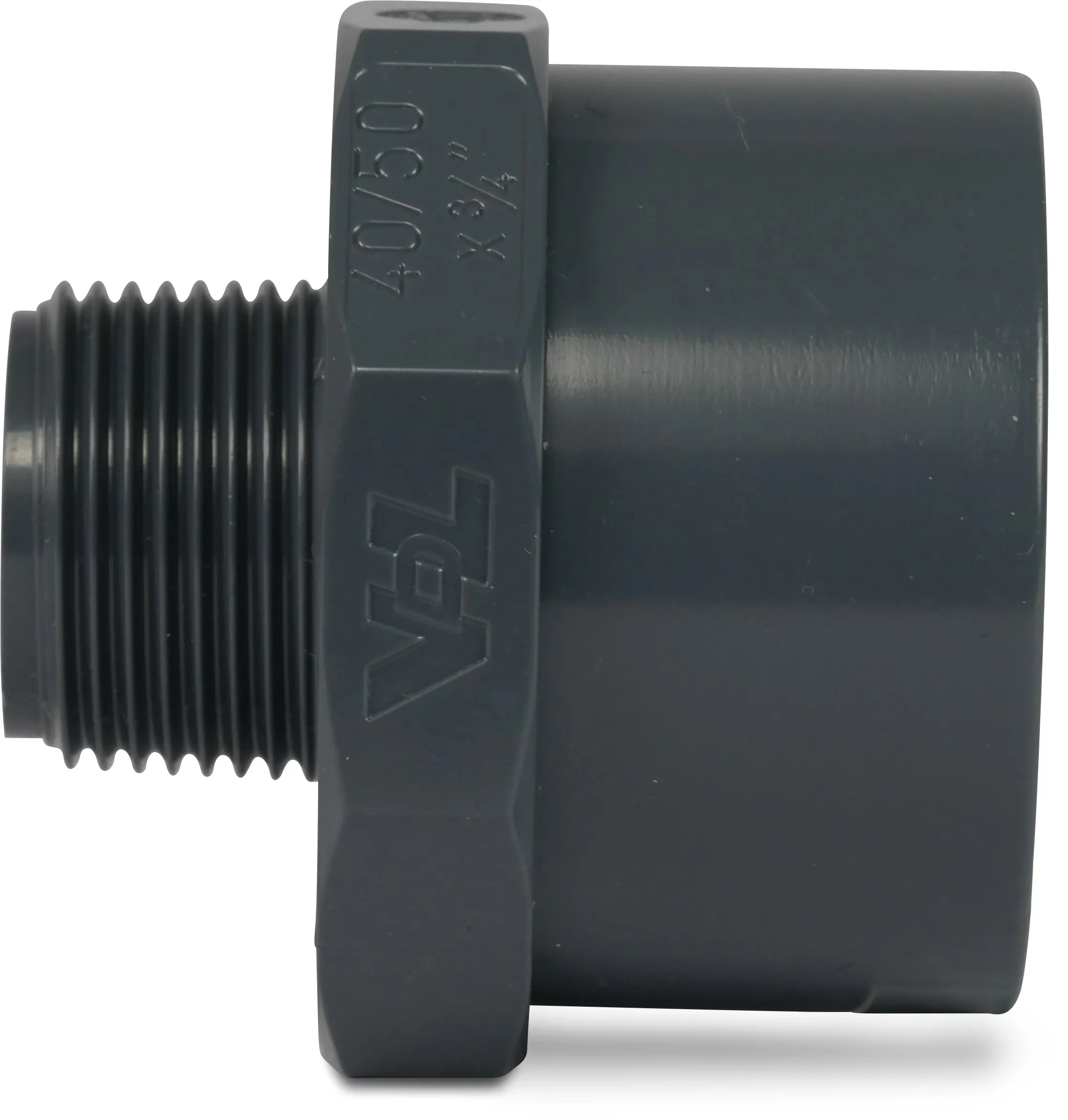 VDL Adaptor bush PVC-U 40/50 mm x 3/4" glue socket/glue spigot x male thread 16bar grey type octagon
