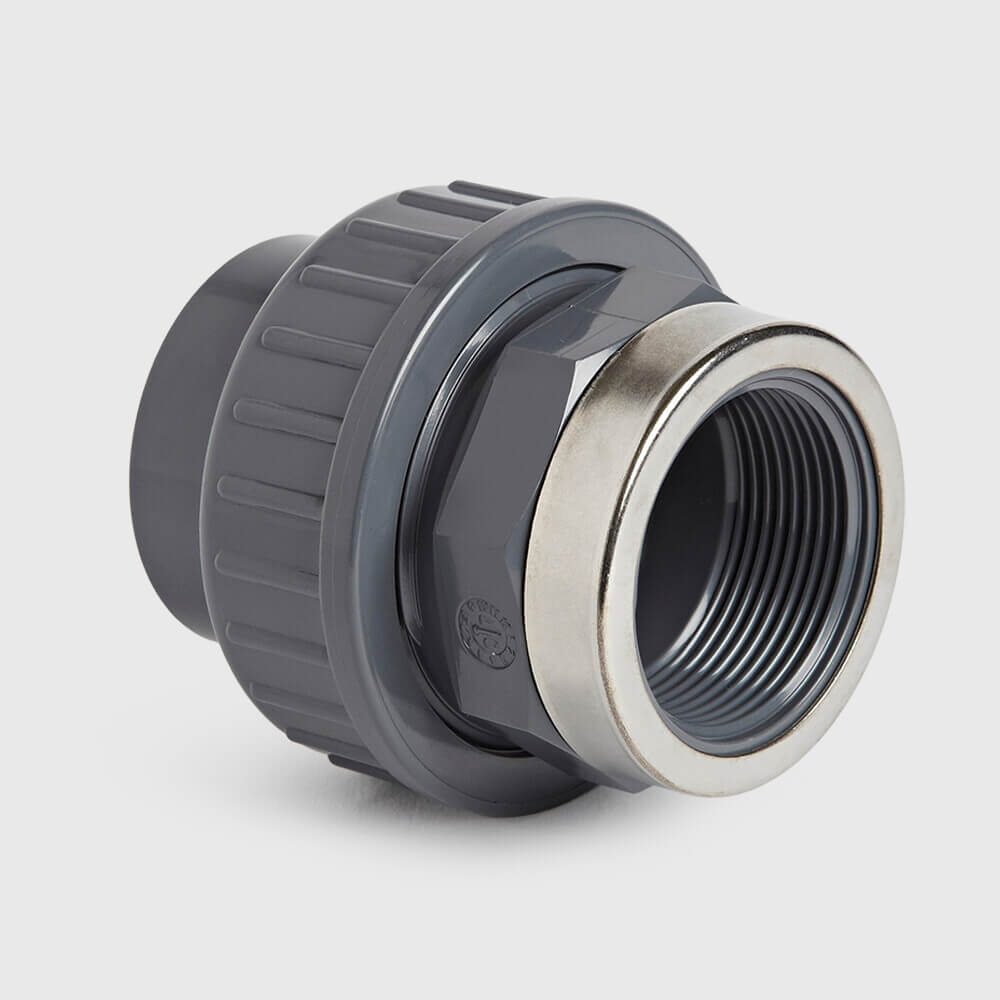 VDL Union adaptor PVC-U 63 mm x 2" glue socket x female thread 16bar grey type reinforced