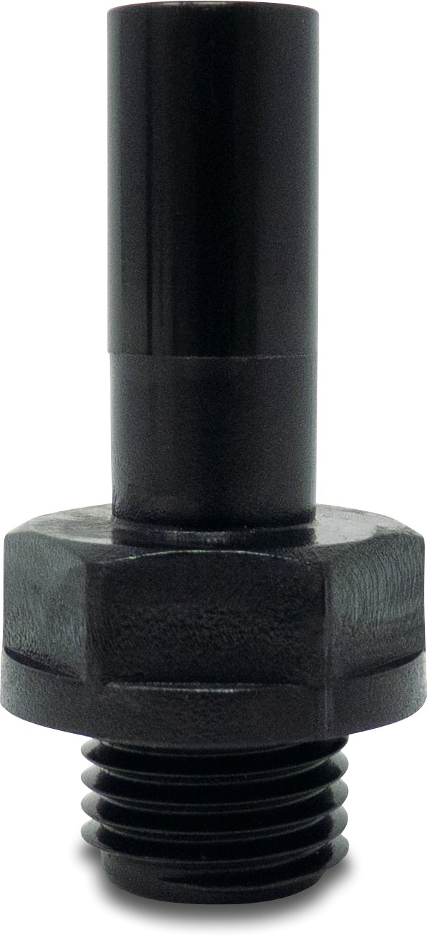 Overgangsstuk kort model POM 4 mm x 1/8" spie x buitendraad 20bar zwart WRAS type Aquaspeed