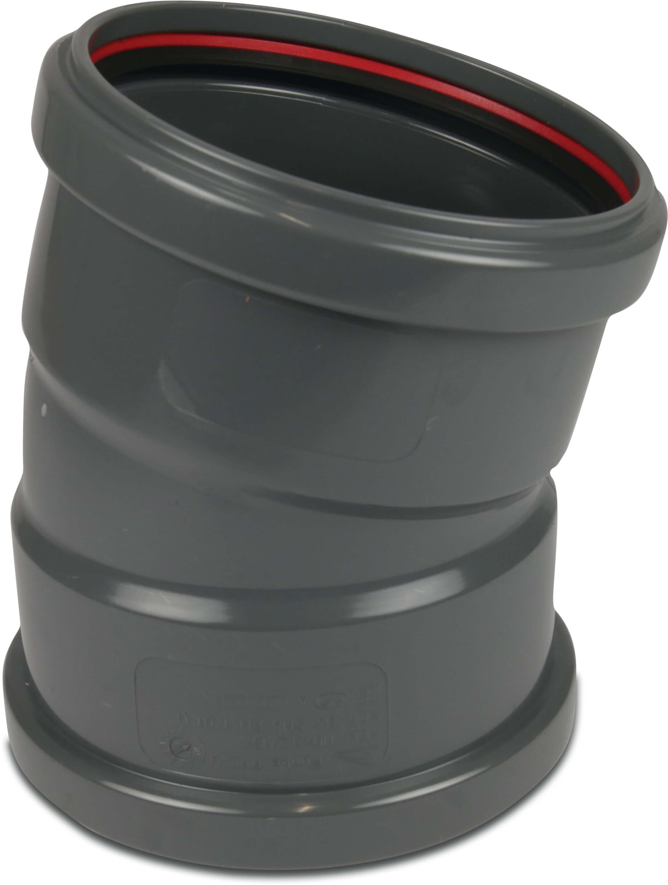 Böj 15° PVC-U 110 mm SN4 o-rings tätning DN100 grå KOMO/BENOR