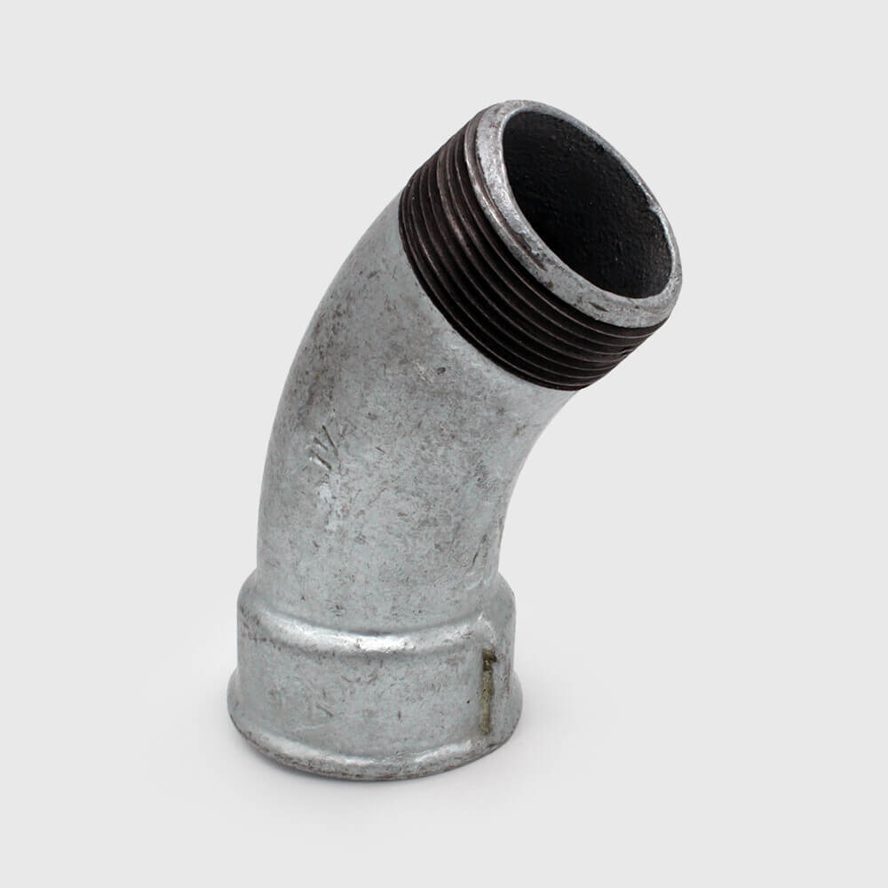 Profec Nr. 40 Bend 45° cast iron galvanised 1/2" female thread x male thread 25bar DVGW
