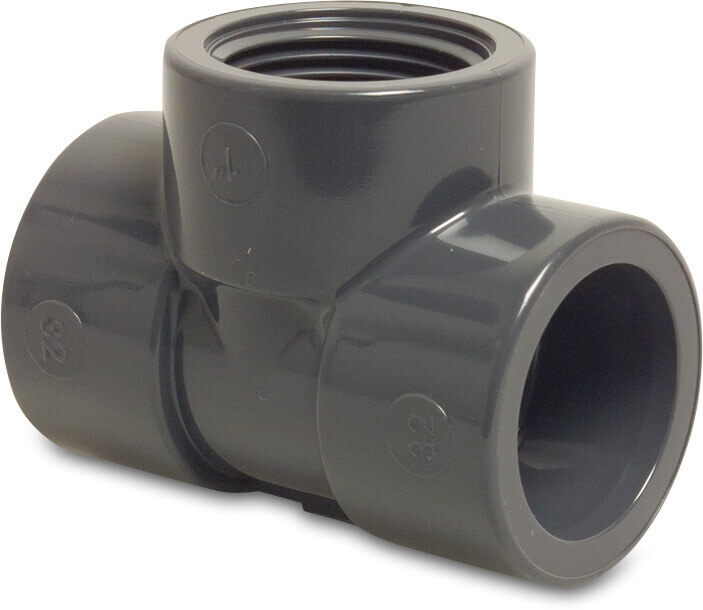 Profec T-piece 90° PVC-U 32 mm x 1" x 32 mm glue socket x female thread x glue socket 10bar grey
