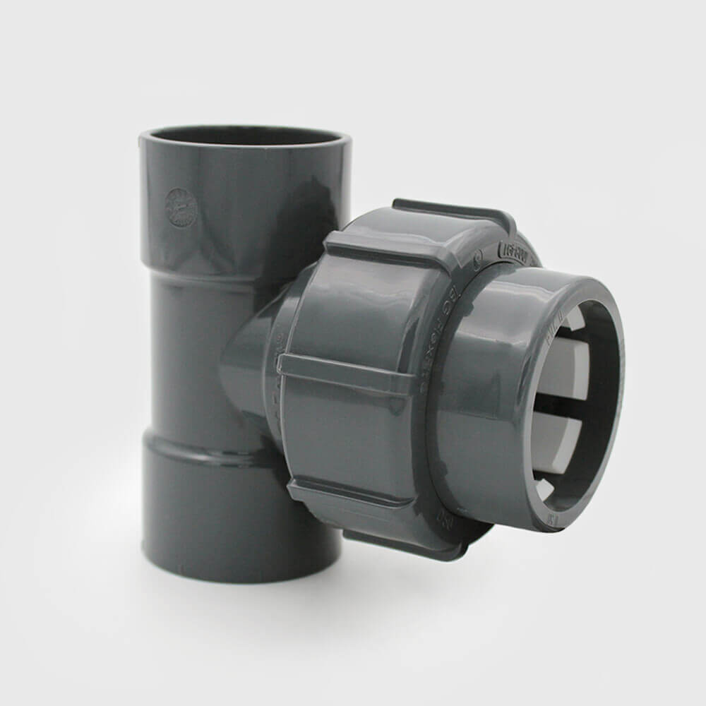 Adaptor T-piece 90° PVC-U 50 mm glue socket x compression x glue socket 4bar grey