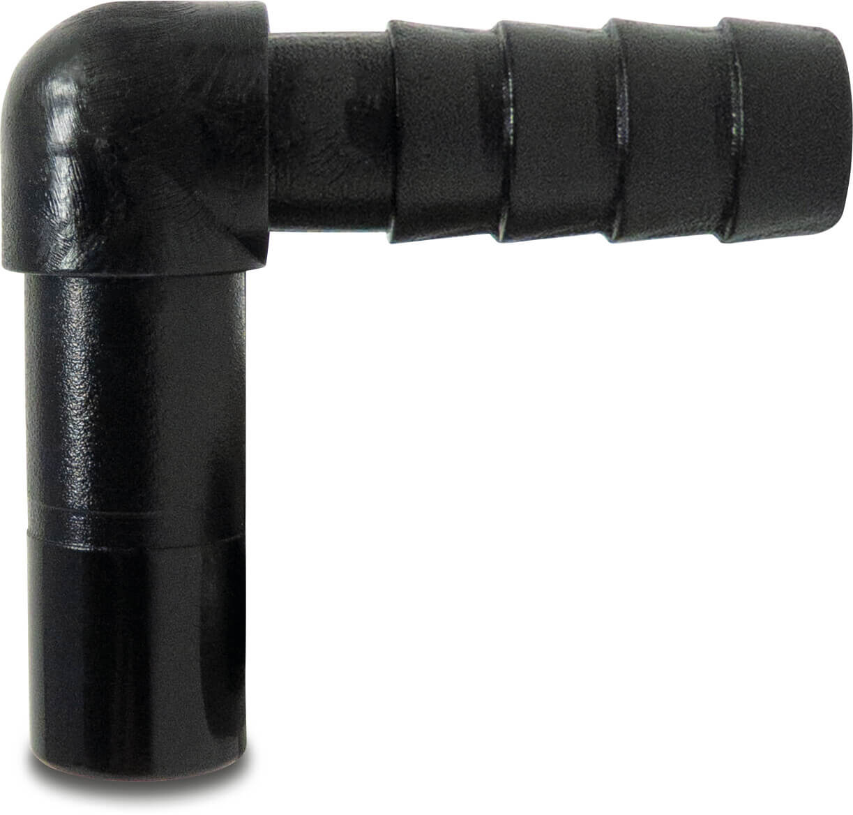 Adaptor elbow 90° POM 10 mm x 8 mm spigot x barbed 16bar black WRAS type Aquaspeed