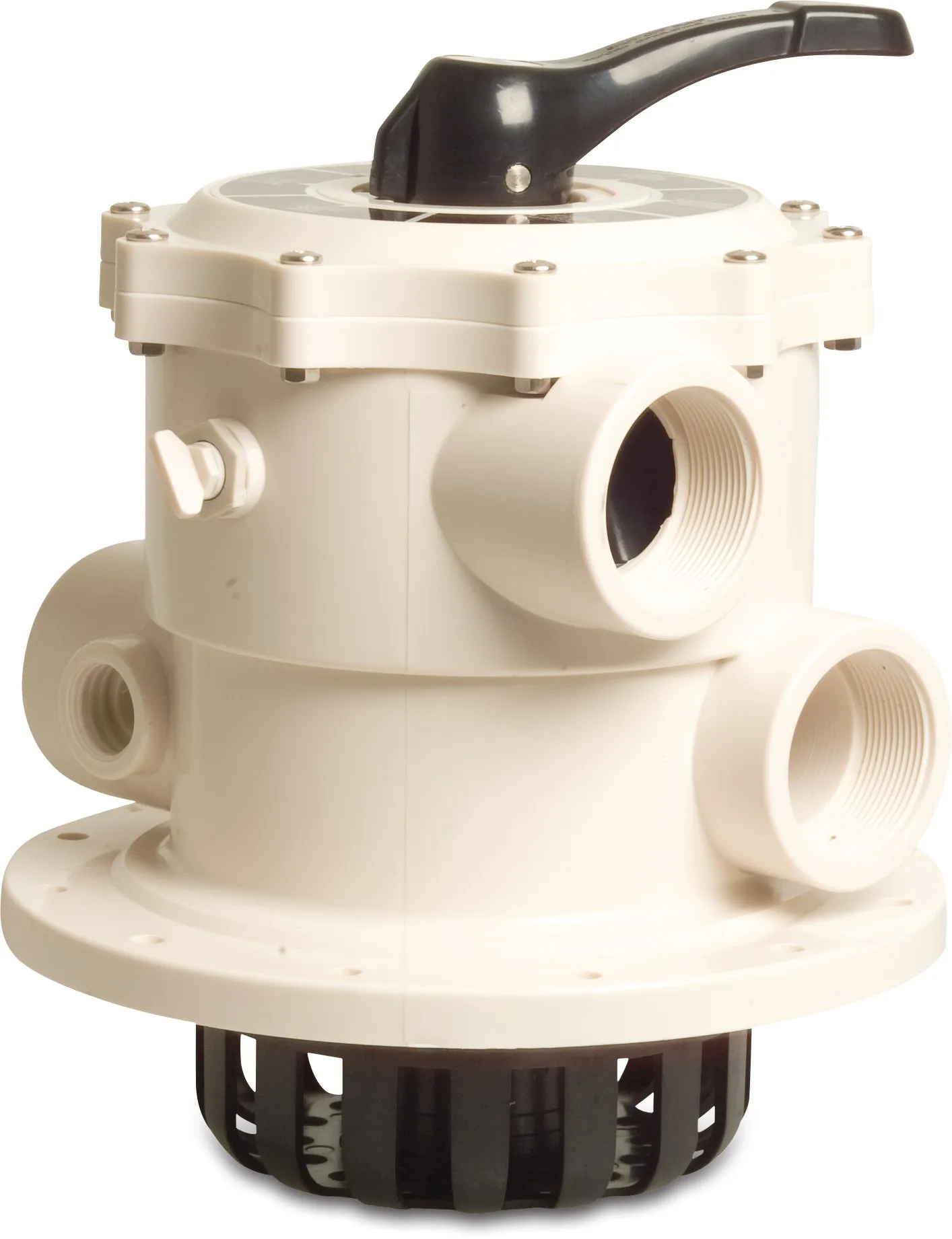 Praher Multiport valve 1 1/2" female thread white for top mount filter type 6-way bolt valve, PCD 203mm