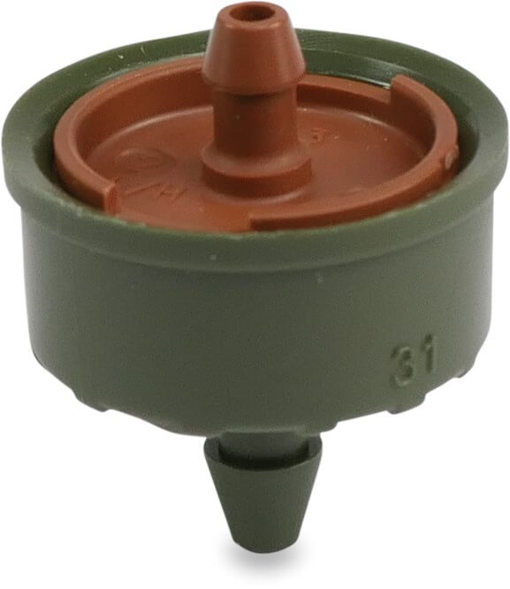 NaanDanJain Button dripper plastic 4/7 mm push-in x barbed 1,3ltr/h grey/green type Click Tif, PC