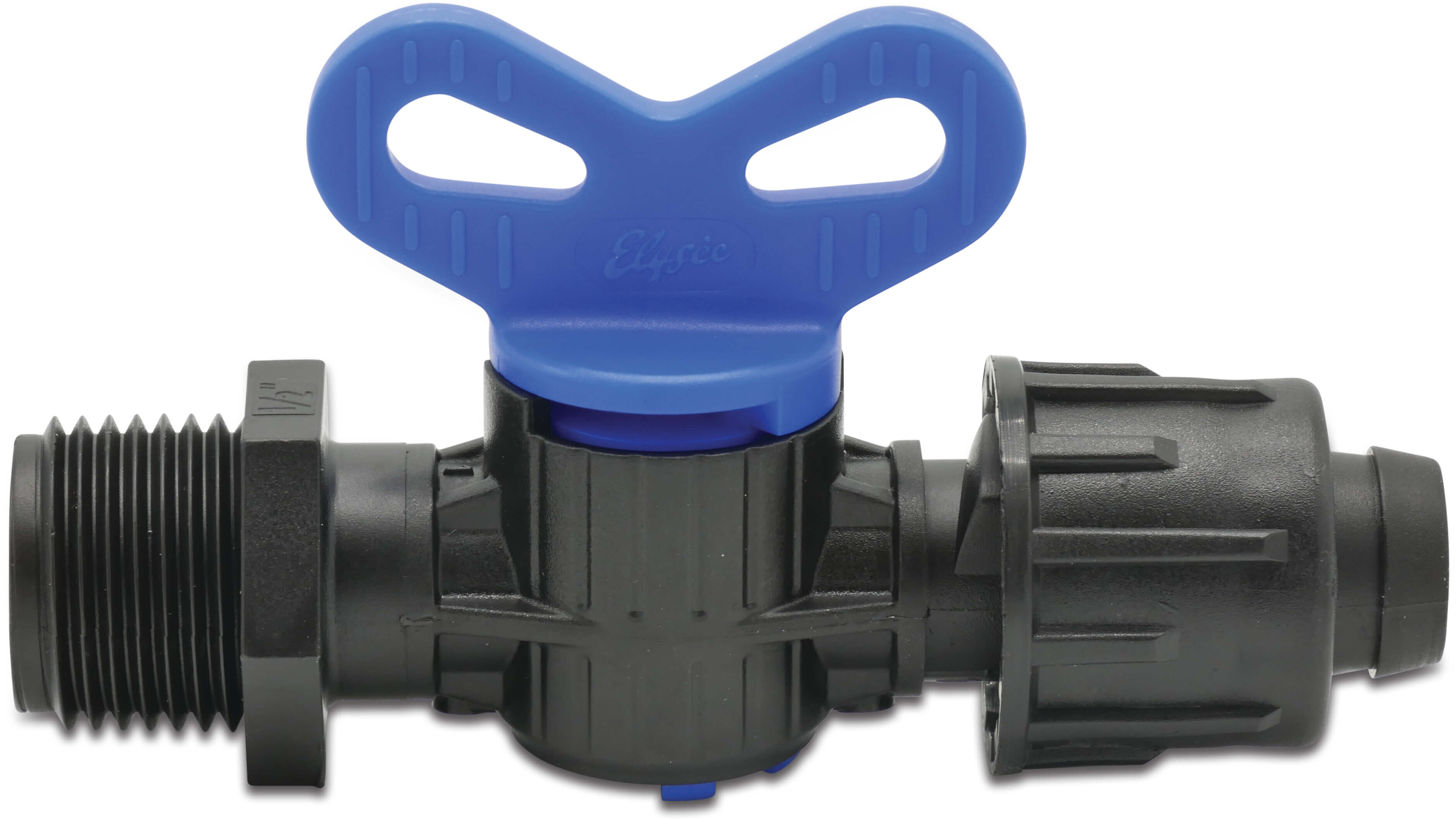 Plug valve PP 1/2" x 17 mm male thread x tape 3bar black/blue