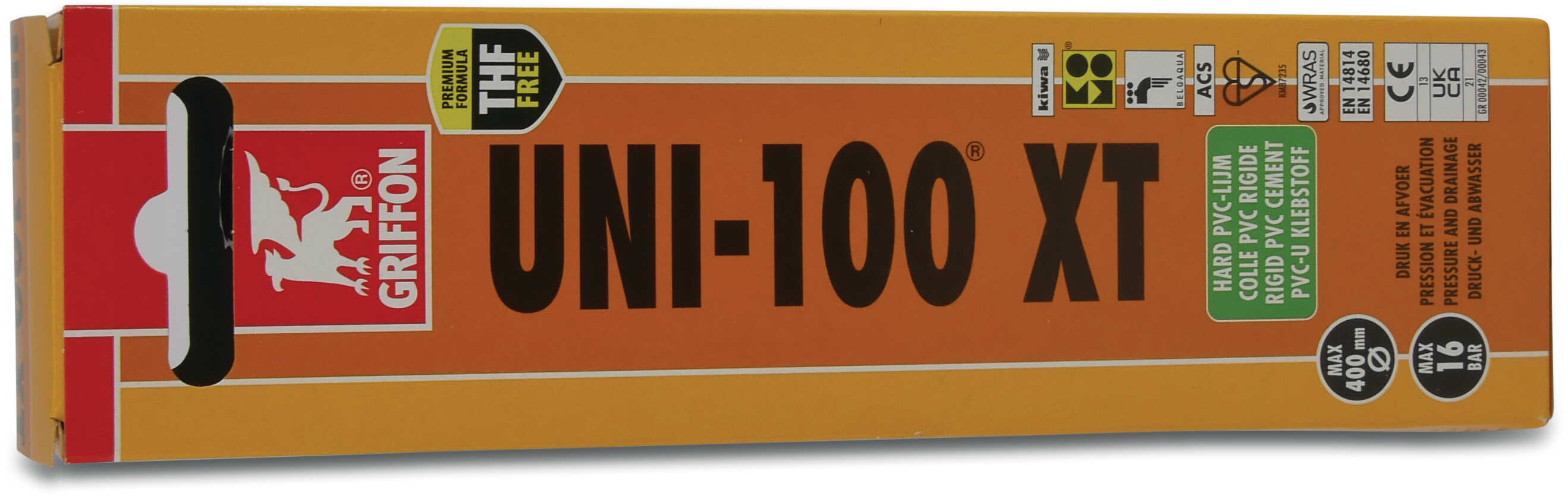 Griffon PVC-Kleber Transparent 0,125ltr Tube KIWA Typ Uni-100 XT THF free Label EN/DE/NL/FR