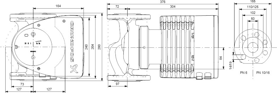 Grundfos Circulatiepomp met variabele snelheid RVS DN50 flens 10bar 2.37A 230VAC zwart/rood type MAGNA1 50-120FN EuP ready