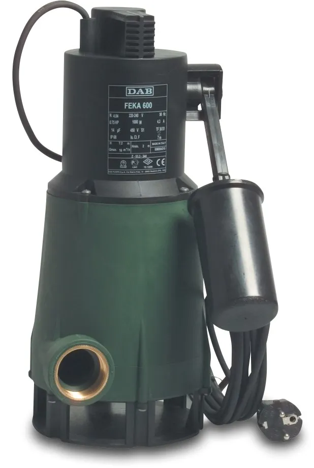 DAB Submersible pump fibre-reinforced plastic 1" female thread 230VAC green type FEKA 600 with float switch