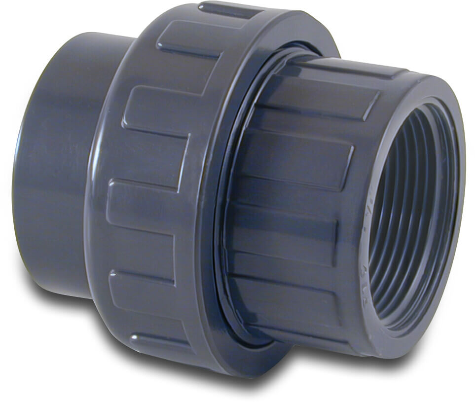 Union coupler PVC-U 32 mm x 1" glue socket x female thread 10bar grey