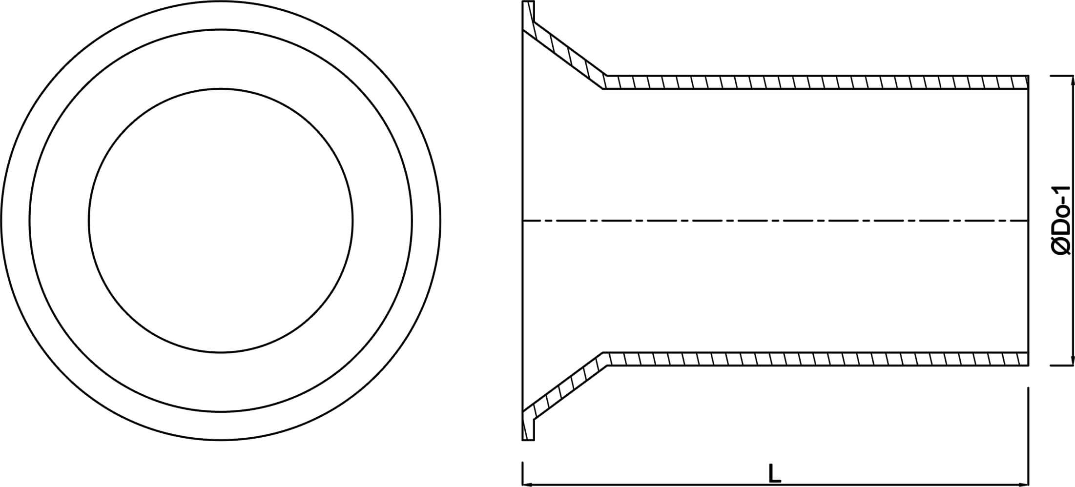Stub flange PVC 160 mm glue spigot type made from tubing