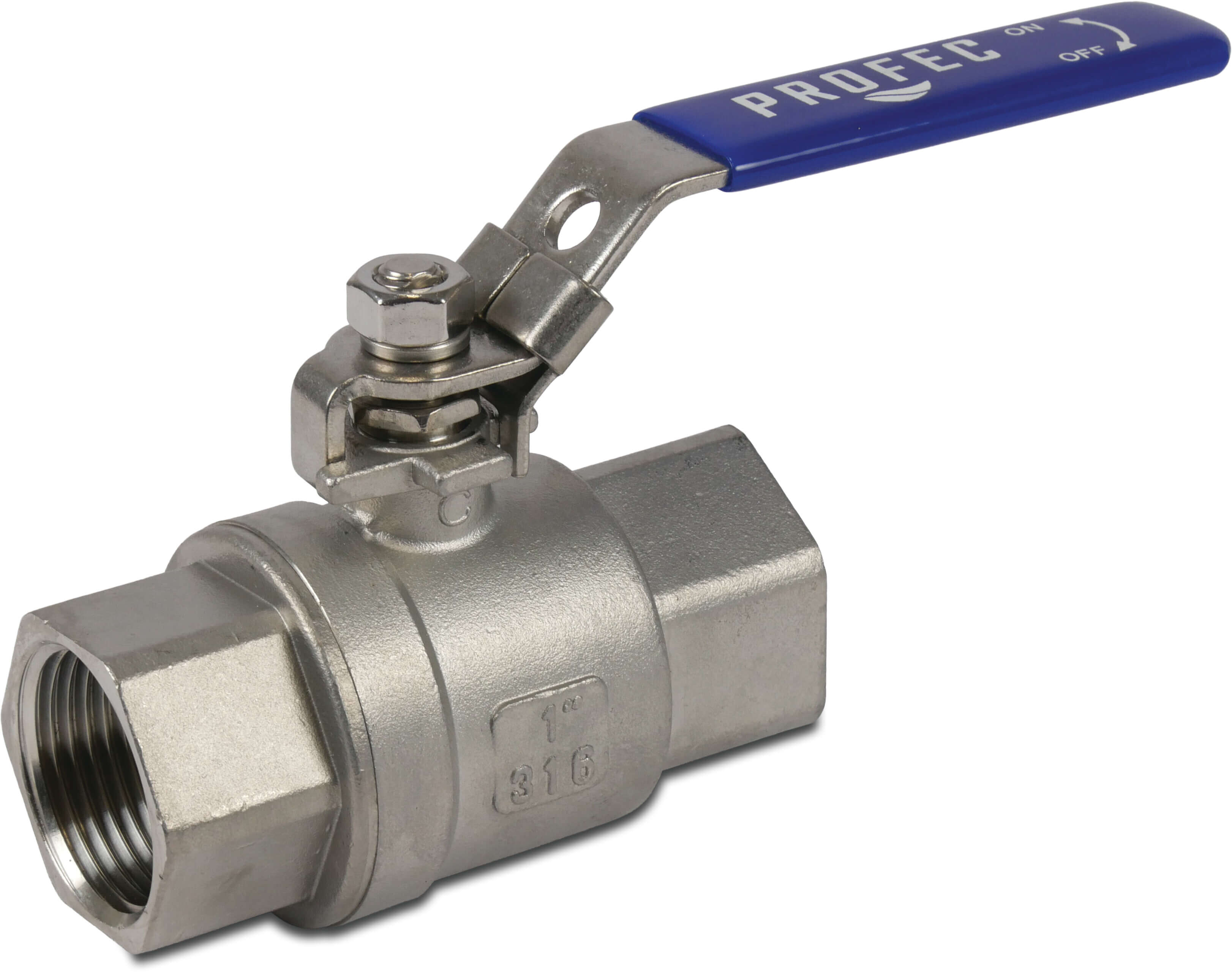 Profec 2-piece ball valve stainless steel 316 3/8" female thread 64bar DIN3202-M3