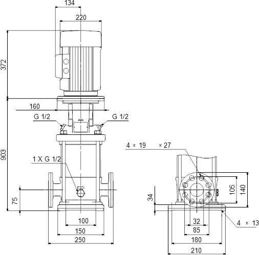 Grundfos Multi-stage centrifugal pump stainless steel DN35 DIN flange 7,9A 400VAC type CRI 5-24 A FGJ I V HQQV