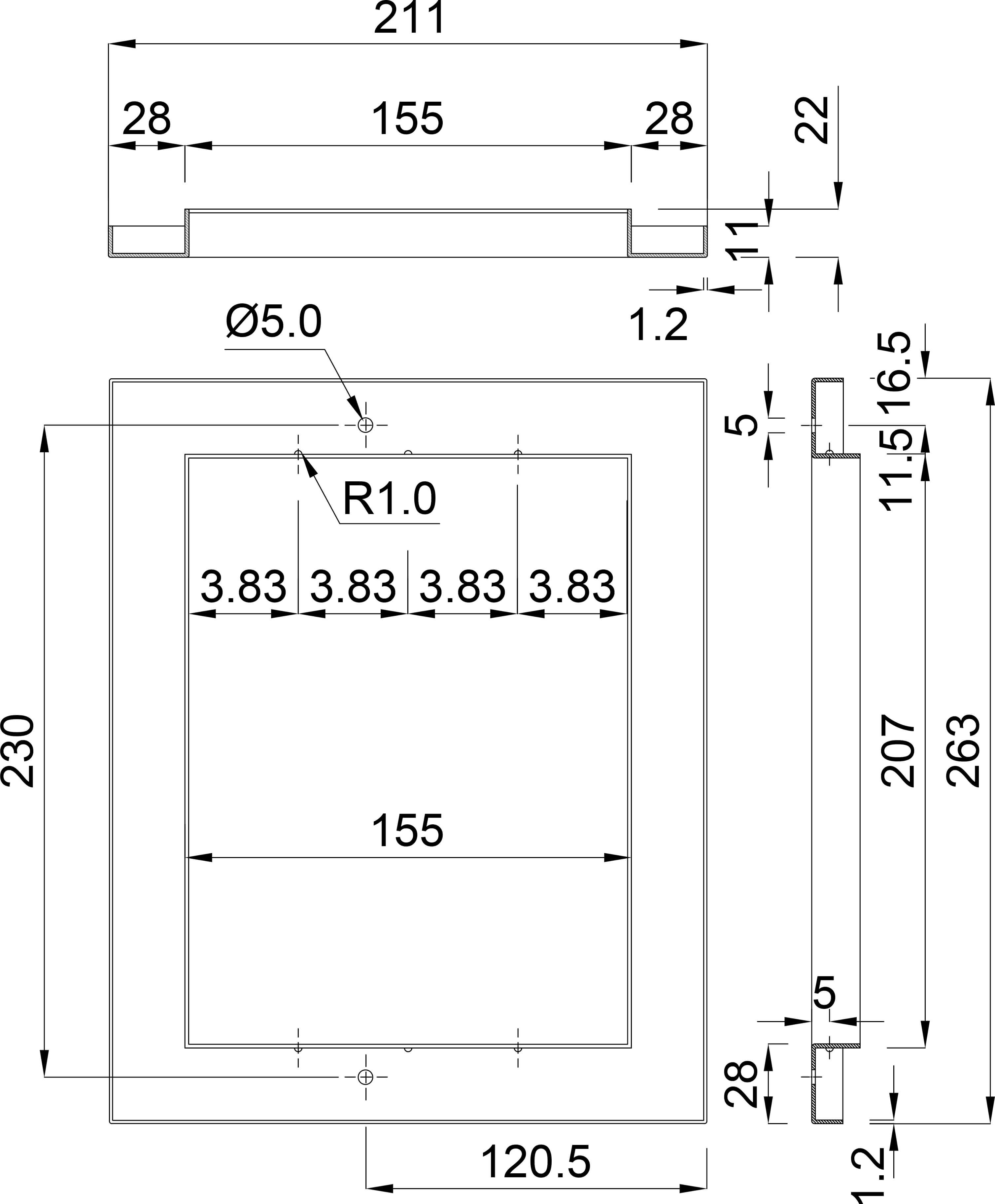 Ocean Flansch mit Blende für Skimmer Edelstahl 316 211 mm x 263 mm Edelstahl Kleiner Maßstab Typ Standard