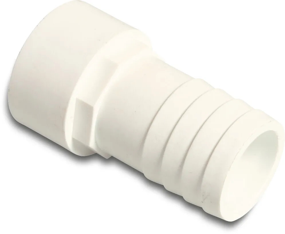 Hose tail PP 1 1/2" x 38 mm imperial spigot x hose tail 10bar white