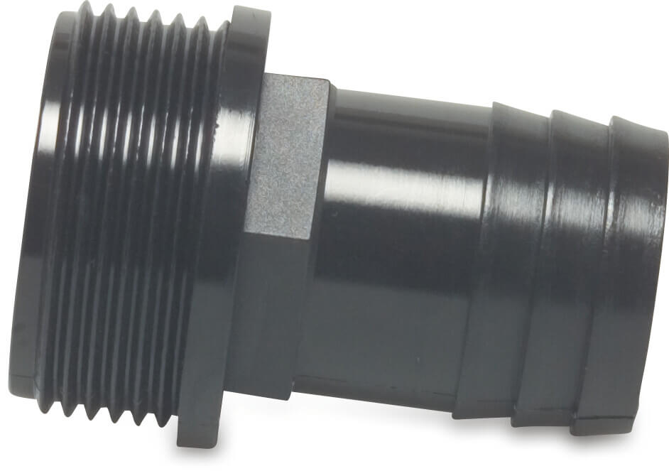 Hose tail adaptor nylon 1" x 25 mm male thread x hose tail 6bar black type rec